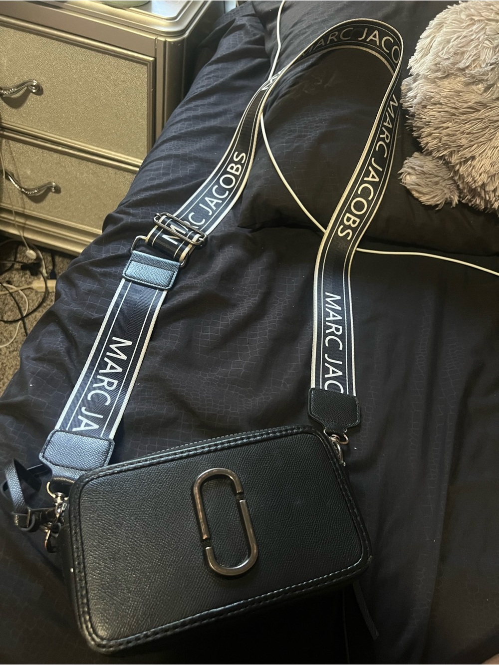 Marc Jacobs Black Pebbled Leather Crossbody with Logo Strap